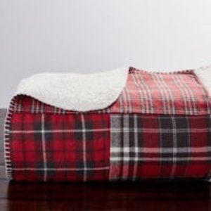Pottery Barn Landon Sherpa Back Patchwork Throw Blanket